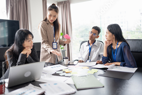 Business asian Multicultural businesspeople working project working together in office conference ideas in startup at office Diversity leadership and business people