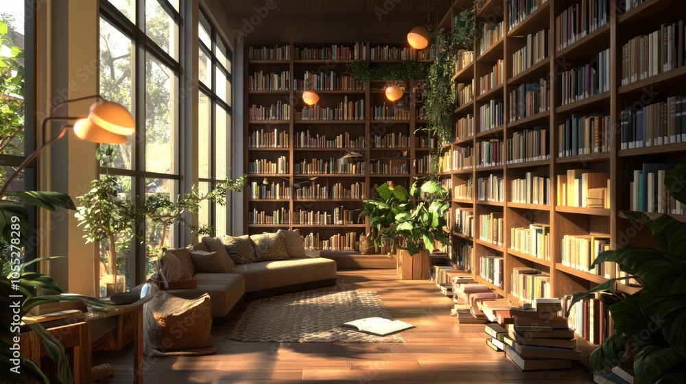 Cozy Library with Bookshelves and Natural Light Cozy Library with Bookshelves and Natural Light
