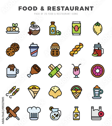 Set of Lineal Color Food and Restaurant Icons. Lineal Color art icon. Vector illustration