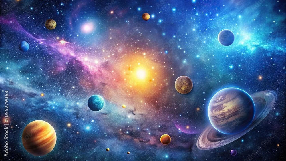 Deep space galaxy background with starry night sky, vibrant stars and planets, and a subtle gradient effect, nebulae, starfield, cosmic landscape Deep space galaxy background with starry night sky, vibrant stars and planets, and a subtle gradient effect, nebulae, starfield, cosmic landscape