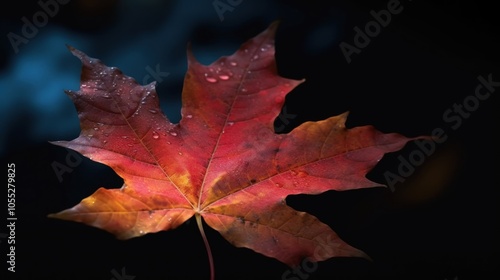 A Single Maple Leaf with Dew Drops