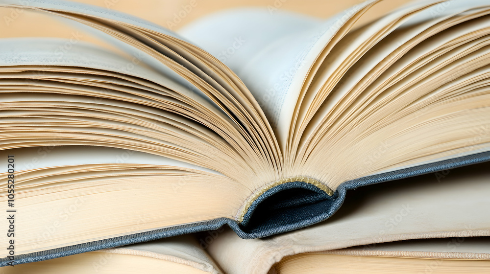 Open book with pages fanned out, book pages, literature, reading, knowledge, education Open book with pages fanned out, book pages, literature, reading, knowledge, education