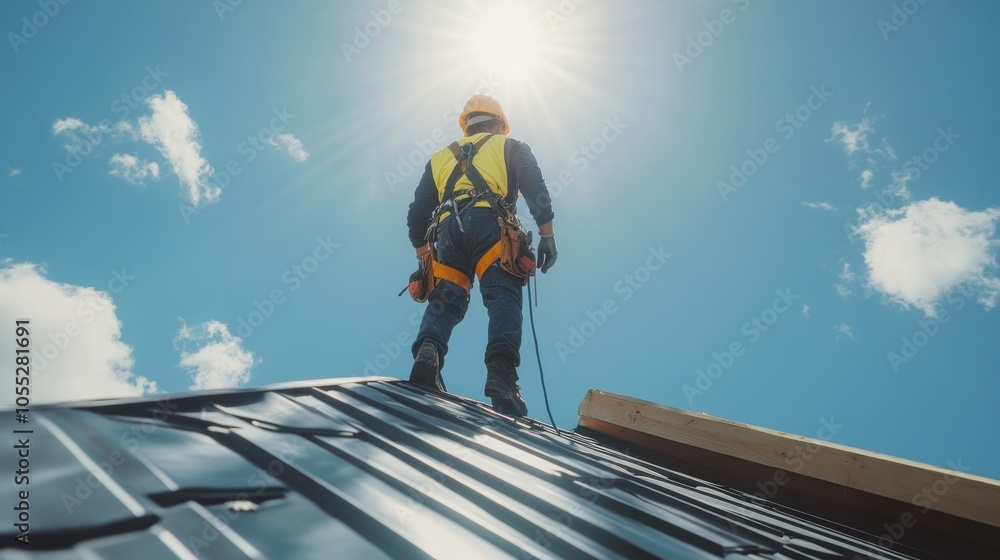Construction Worker On Roof Construction Worker On Roof