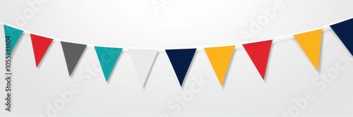 Free Download Classic pennant banner: Triangular flags arranged with precision, floating on a white background. - GFXLoad