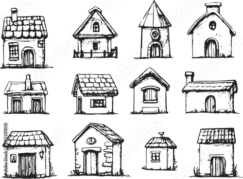 Wallpaper Mural Set houses. Hand drawn vector illustration	 Torontodigital.ca