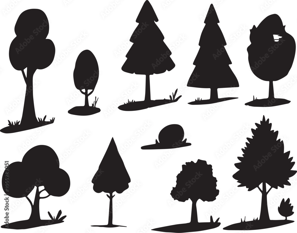 Set Trees. Hand drawn vector illustration Set Trees. Hand drawn vector illustration
