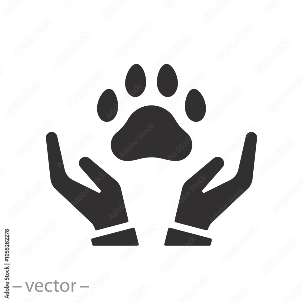paw in hands, insurance pet icon, animal care, thin line vector illustration paw in hands, insurance pet icon, animal care, thin line vector illustration