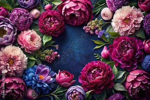 Elegant and sophisticated floral pattern featuring peonies and hydrangeas in rich jewel tones, high-end design, peony flowers, botanical illustrations