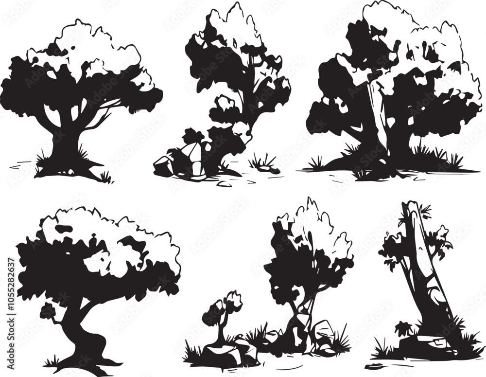 Set Trees. Hand drawn vector illustration Set Trees. Hand drawn vector illustration