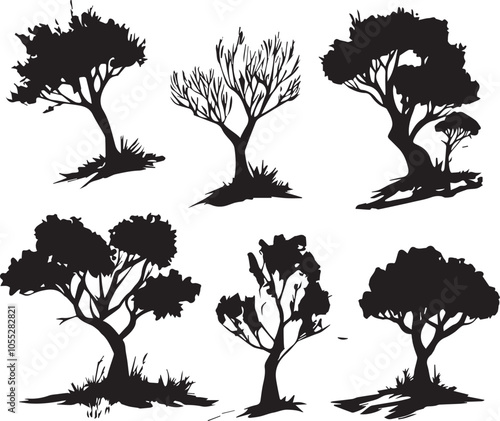 Set Trees. Hand drawn vector illustration	