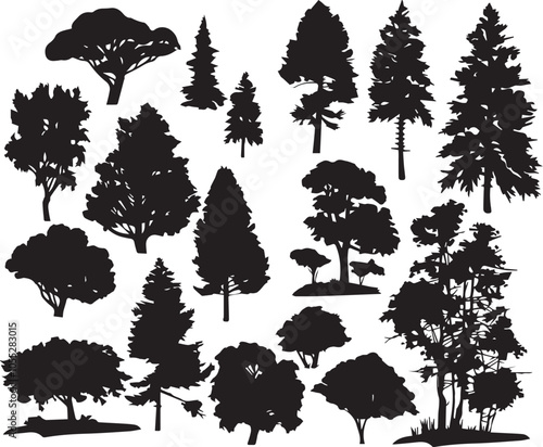 Set Trees. Hand drawn vector illustration	