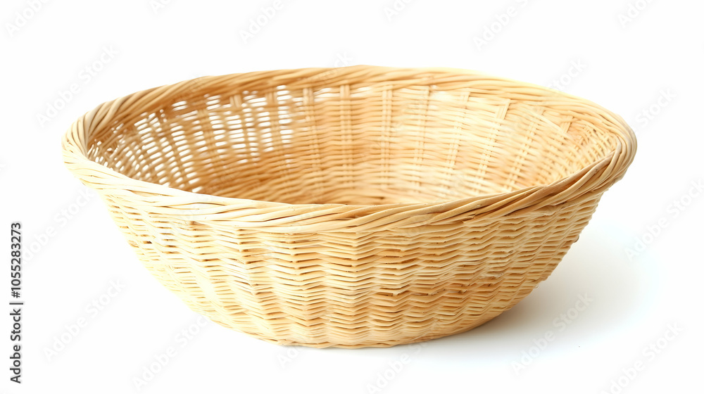 Empty Wicker Basket Isolated on White Background, woven, natural, rustic, farmhouse, brown Empty Wicker Basket Isolated on White Background, woven, natural, rustic, farmhouse, brown