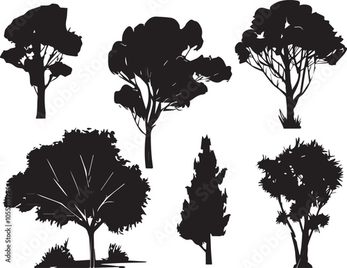 Set Trees. Hand drawn vector illustration	