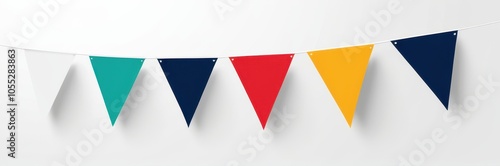 Free Download Festive pennant banner: Smooth triangular flags connected in a neat line on a plain white background. - GFXLoad