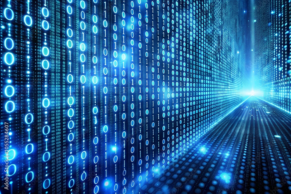 Endless stream of binary code in vibrant blue hue. Endless stream of binary code in vibrant blue hue.