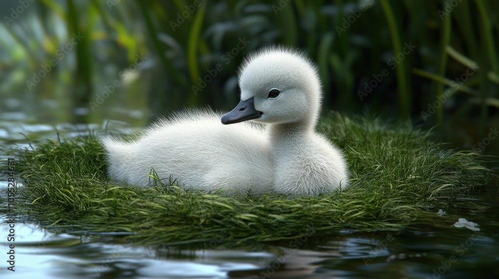 Baby Swan in Nature. Cute Cygnet, Goose, Duck and Young Bird in Wildlife Baby Swan in Nature. Cute Cygnet, Goose, Duck and Young Bird in Wildlife
