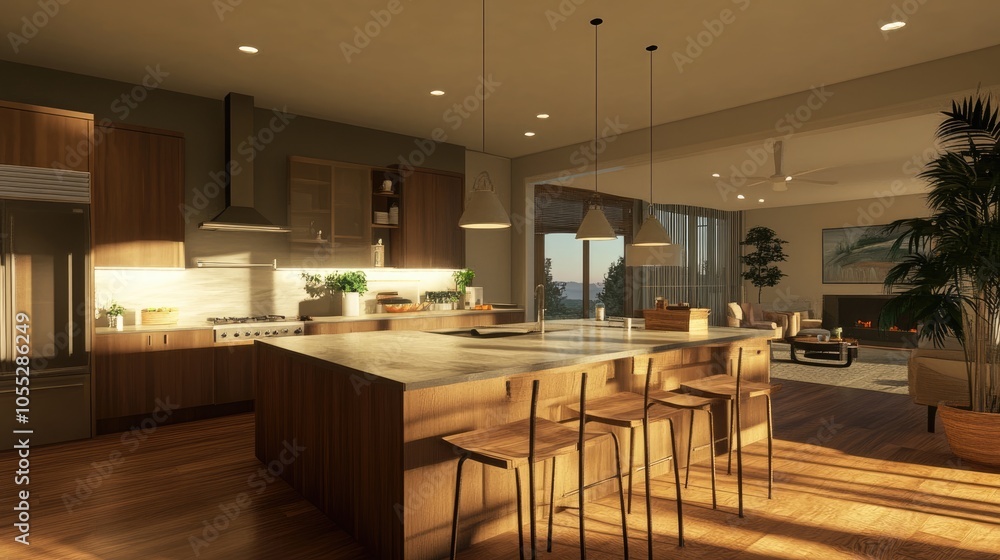 Modern Kitchen with Island and View Modern Kitchen with Island and View