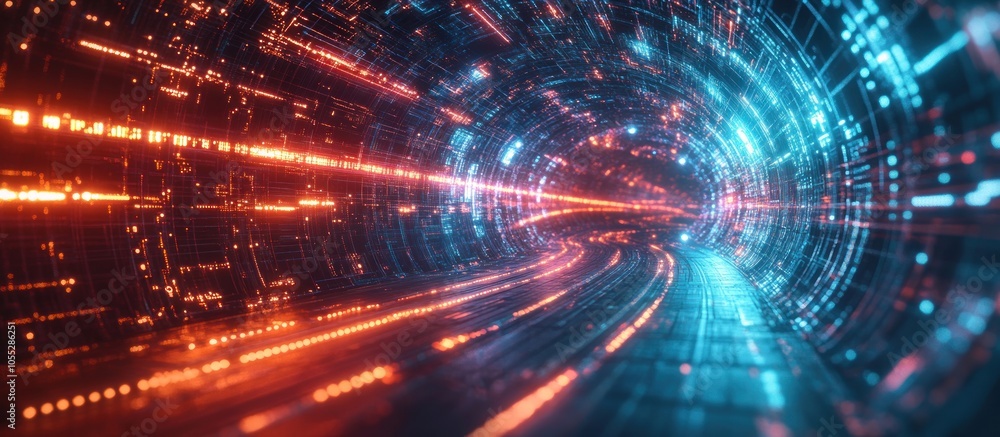 Abstract 3D rendering of a futuristic tunnel with glowing lights. Abstract 3D rendering of a futuristic tunnel with glowing lights.