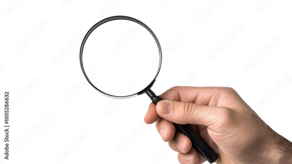 Close-up hand holding a magnifying glass, Close-up hand holding a magnifying glass,