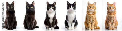 Set of cats of different coloring on a white background.