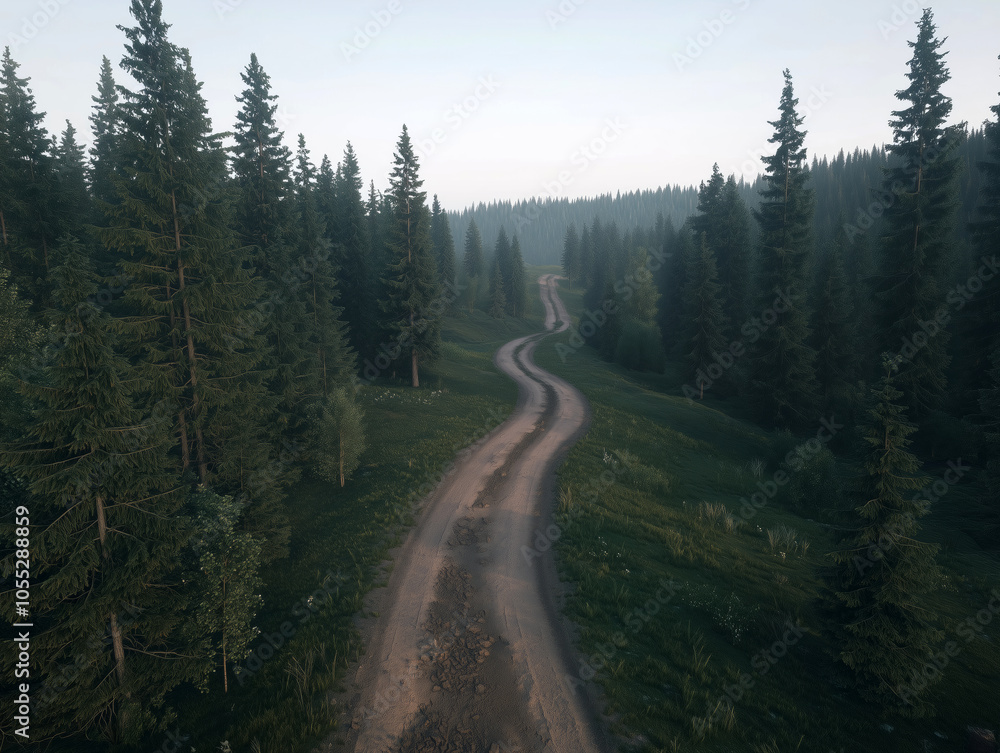 Country road winding through forest at dusk, tranquil scene
Country road winding through forest at dusk, tranquil scene