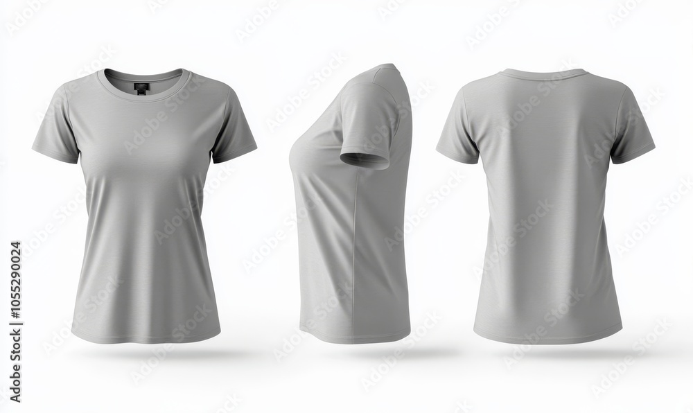 Blank gray female t-shirt, template for your design mockup. Front and back view. Blank gray female t-shirt, template for your design mockup. Front and back view.