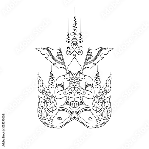 Thai traditional tattoo Muay Thai fighter vector file for various tasks