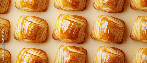 Obraz na płótnie Delicious golden-brown pastries arranged neatly on a light background, showcasing their flaky texture and tempting glaze. w salonie