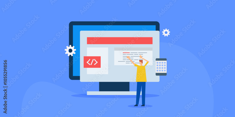 Website application development, customise coding and change design with web developer character people, vector illustration concept. Website application development, customise coding and change design with web developer character people, vector illustration concept.
