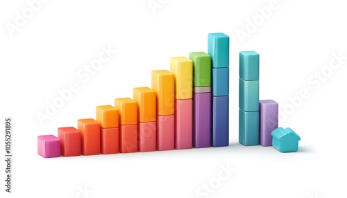 Colorful Stacked Blocks Representing an Upward Trend with a Small House at the End