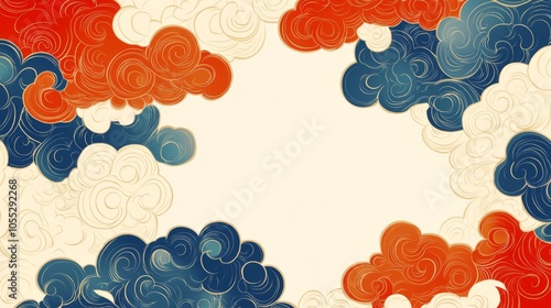 A colorful cloudscape with a white background