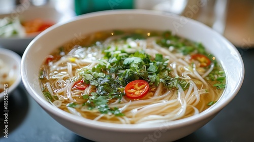 Cozy Noodle Dish with Fresh Vegetables in Broth