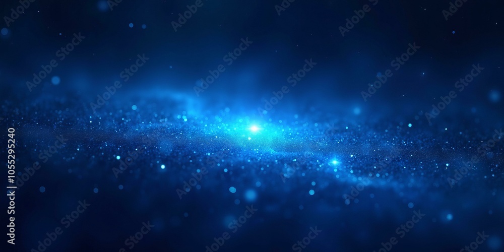 Fototapeta premium Glowing Blue Nebula At The Center With Twinkling Stars Against A Deep, Dark Blue Background