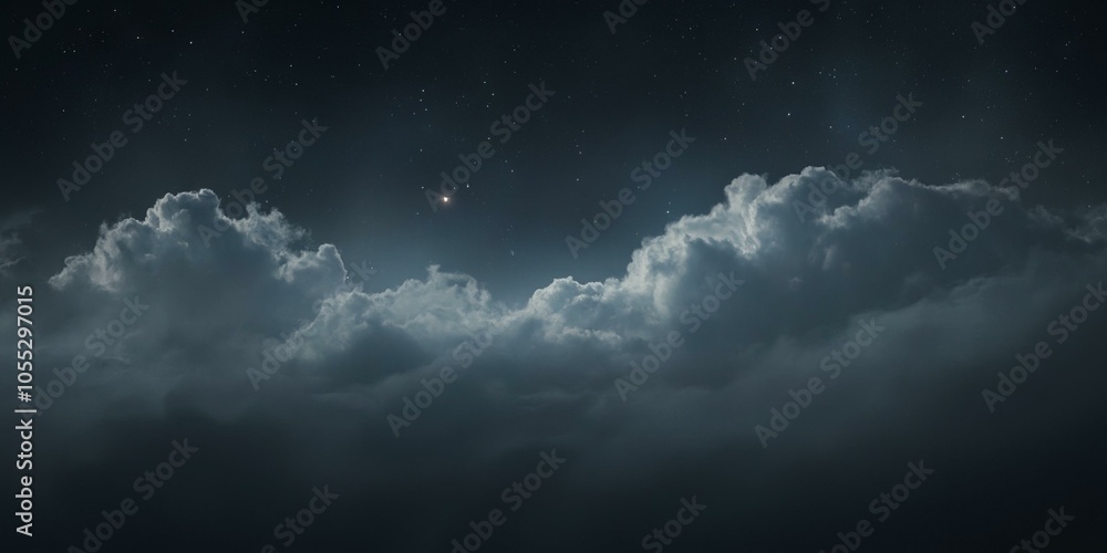 Background Of Starry Night Sky With Radiant Star Surrounded By Dense, Dramatic Clouds Background Of Starry Night Sky With Radiant Star Surrounded By Dense, Dramatic Clouds