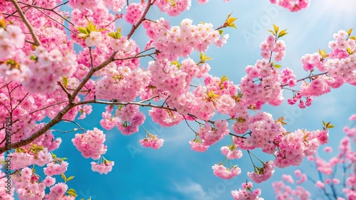 Wallpaper Mural Vibrant cherry blossom tree with delicate pink petals against a soft blue sky, flowers, background Torontodigital.ca