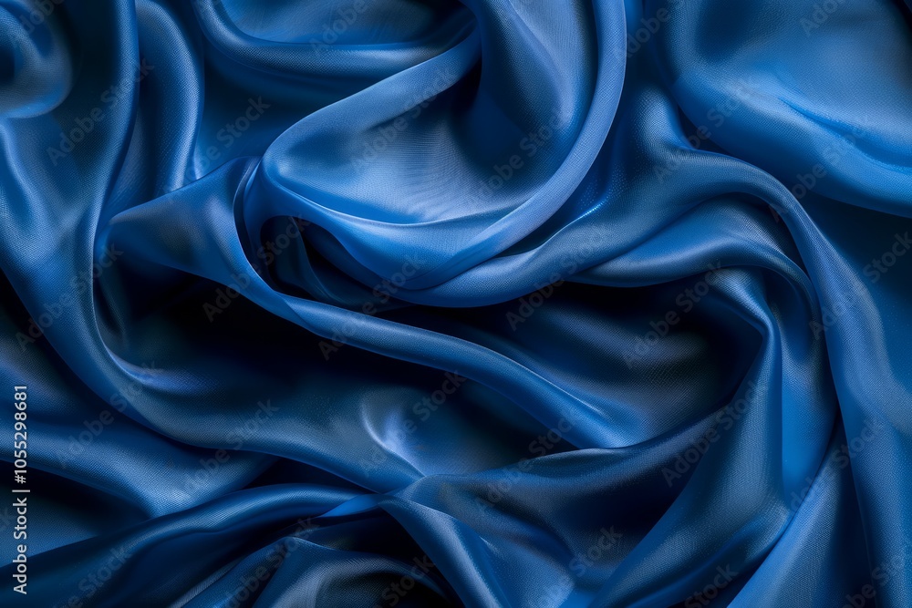 Fototapeta premium Photo of Blue silk fabric drapery material. Background texture for backdrops or mapping