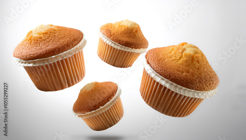 cupcakes floating or flying isolated white background