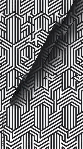 Black and white geometric seamless pattern with line.