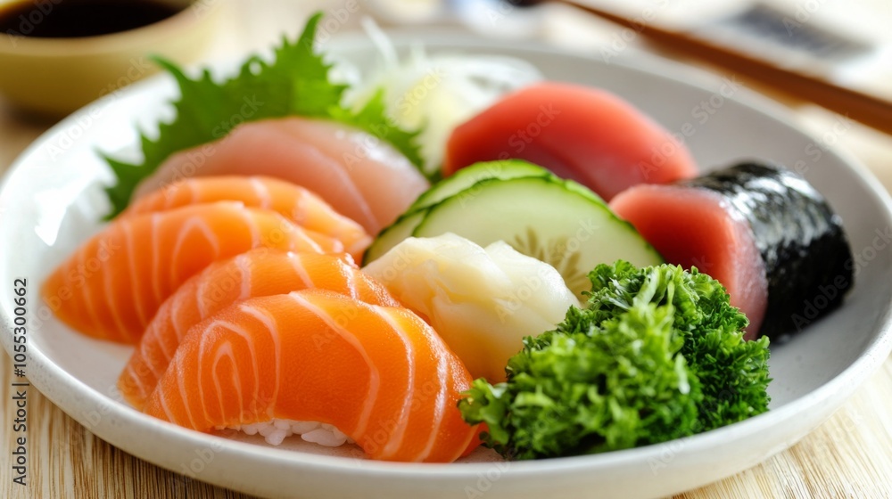 Fresh Sashimi Selection on Clean White Plate Fresh Sashimi Selection on Clean White Plate
