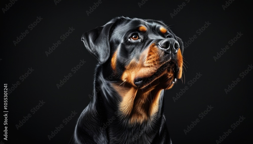 Power meets nobility: A Rottweiler's commanding presence captured in dramatic shadows Power meets nobility: A Rottweiler's commanding presence captured in dramatic shadows