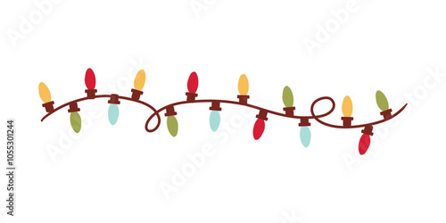 Christmas Lights Isolated on white Background. Festive Colorful Christmas Lights String Decoration. Vector Graphic for Christmas Cards, Banners, Poster, Web
