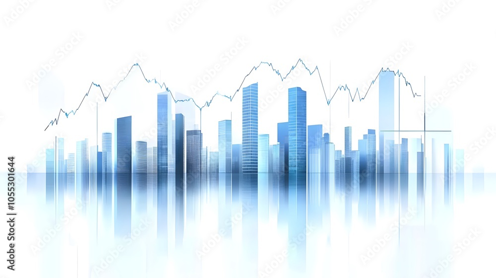 Modern City Skyline with High-Rise Buildings and Transparent Blue Tones Featuring Minimalistic Data Graph Overlay, Highlighting Financial Growth Concept and Futuristic Architecture in Clean Modern City Skyline with High-Rise Buildings and Transparent Blue Tones Featuring Minimalistic Data Graph Overlay, Highlighting Financial Growth Concept and Futuristic Architecture in Clean