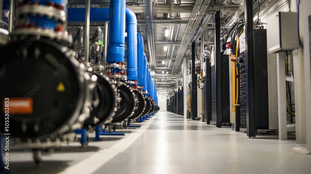 Fototapeta premium High-tech server room using hydrogen cooling, ensuring reliability with reduced carbon footprint