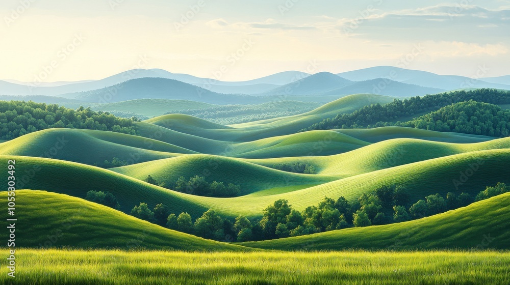 Rolling Green Hills with a Patch of Trees in the Valley Rolling Green Hills with a Patch of Trees in the Valley