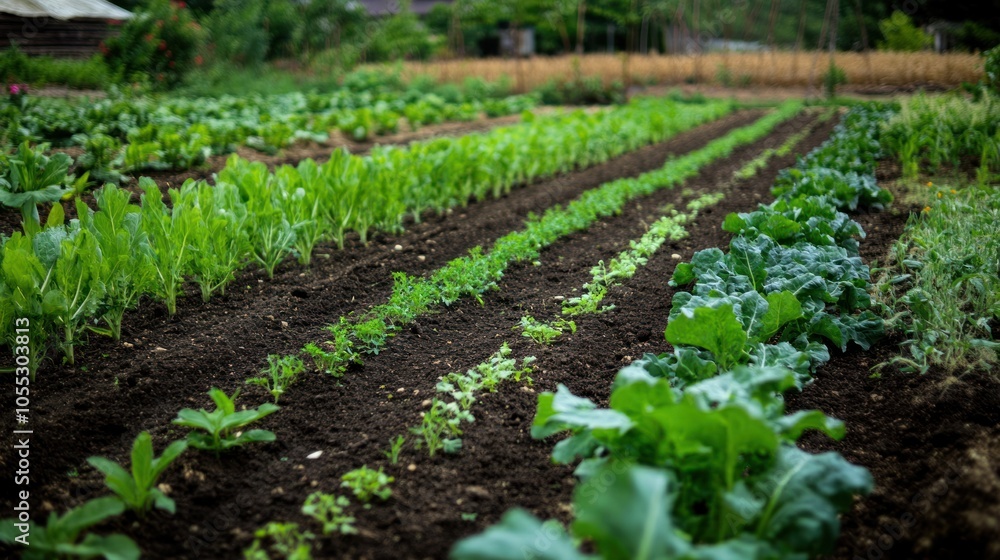 Green farming practices in an organic field, featuring renewable soil enhancement and crop diversity. Green farming practices in an organic field, featuring renewable soil enhancement and crop diversity.