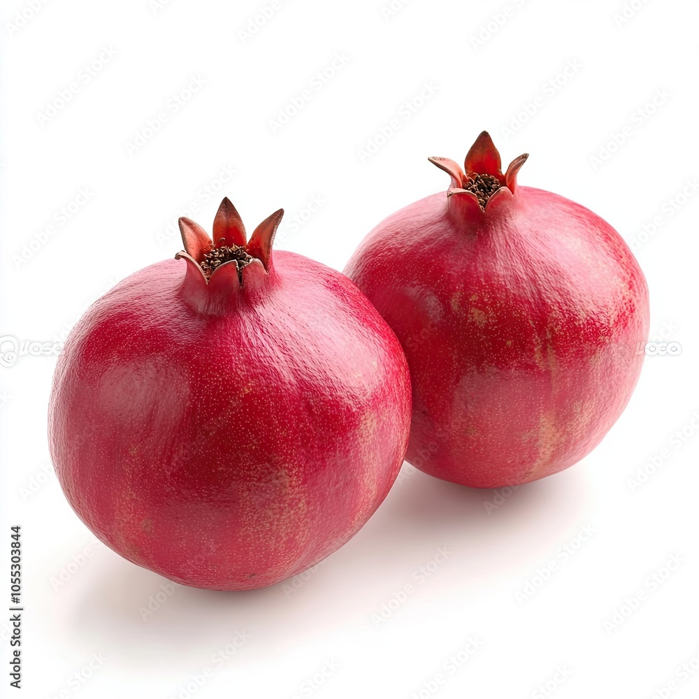 Pomegranates on solid white background, product presentation. Pomegranates on solid white background, product presentation.