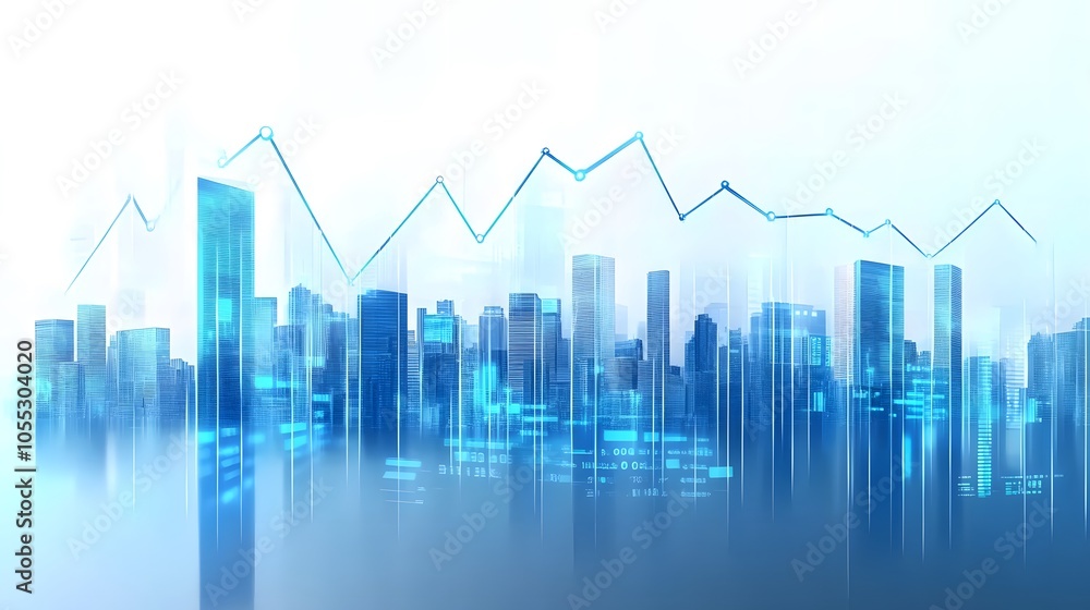 Abstract Business Growth Concept with Modern City Skyline and Upward Data Lines, Featuring Blue Holographic Light and Floating Data Points in a High-Tech Urban Environment with Corporate Finance Abstract Business Growth Concept with Modern City Skyline and Upward Data Lines, Featuring Blue Holographic Light and Floating Data Points in a High-Tech Urban Environment with Corporate Finance