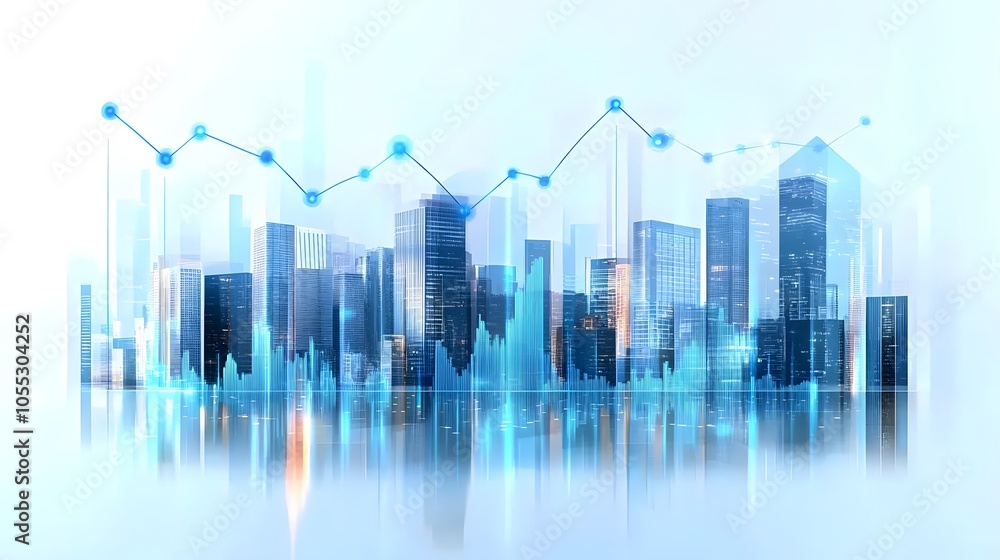 Abstract Business Growth Concept with Modern City Skyline and Upward Data Lines, Featuring Blue Holographic Light and Floating Data Points in a High-Tech Urban Environment with Corporate Finance Abstract Business Growth Concept with Modern City Skyline and Upward Data Lines, Featuring Blue Holographic Light and Floating Data Points in a High-Tech Urban Environment with Corporate Finance