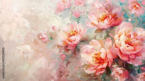 Floral background, pink peonies in soft focus, artistic, dreamy, delicate petals, abstract floral composition, gentle colors, beautiful garden, peaceful atmosphere