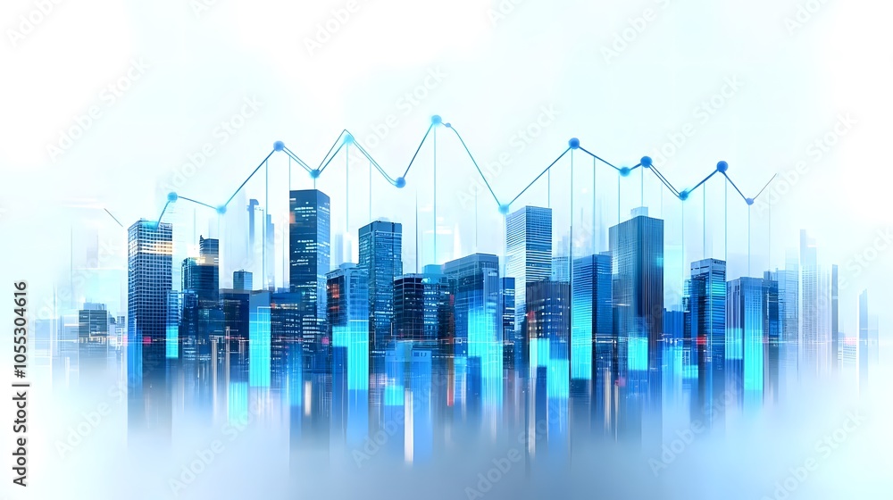 Abstract Business Growth Concept with Modern City Skyline and Upward Data Lines, Featuring Blue Holographic Light and Floating Data Points in a High-Tech Urban Environment with Corporate Finance Abstract Business Growth Concept with Modern City Skyline and Upward Data Lines, Featuring Blue Holographic Light and Floating Data Points in a High-Tech Urban Environment with Corporate Finance
